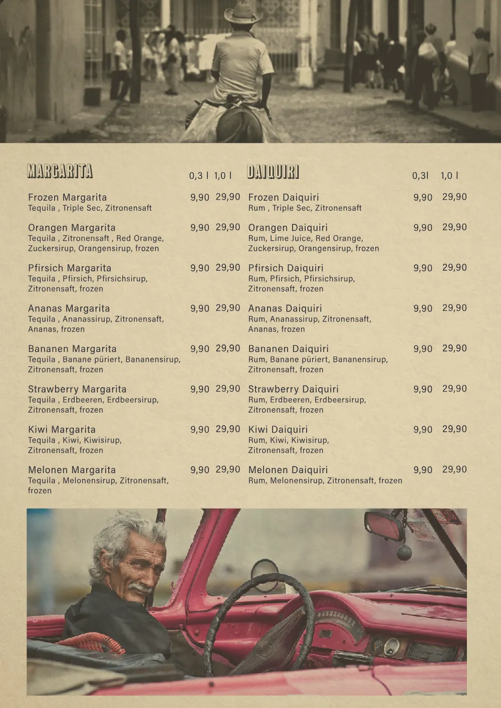 Santiago Speisekarte Seite 9: Cocktail Specials