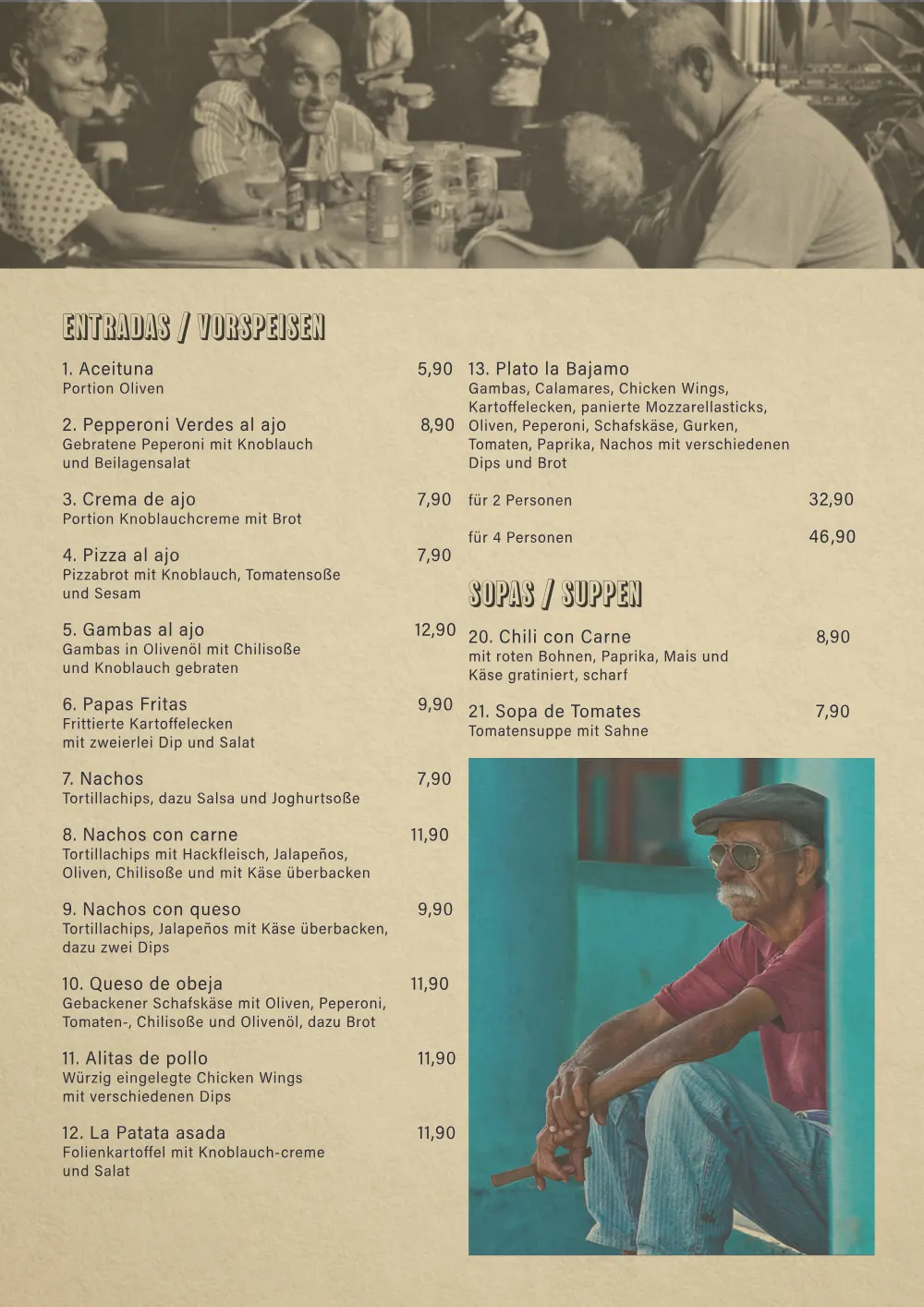 Santiago Speisekarte Seite 14: Salate und Reisgerichte