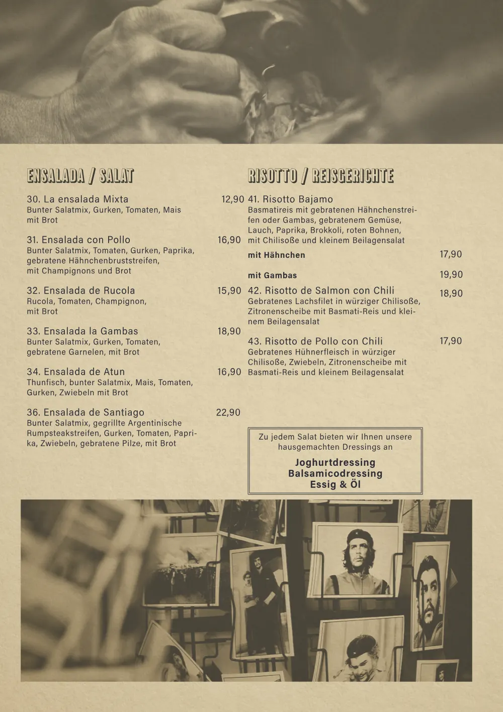 Santiago Speisekarte Seite 15: Pfannengerichte und Spezialitaeten