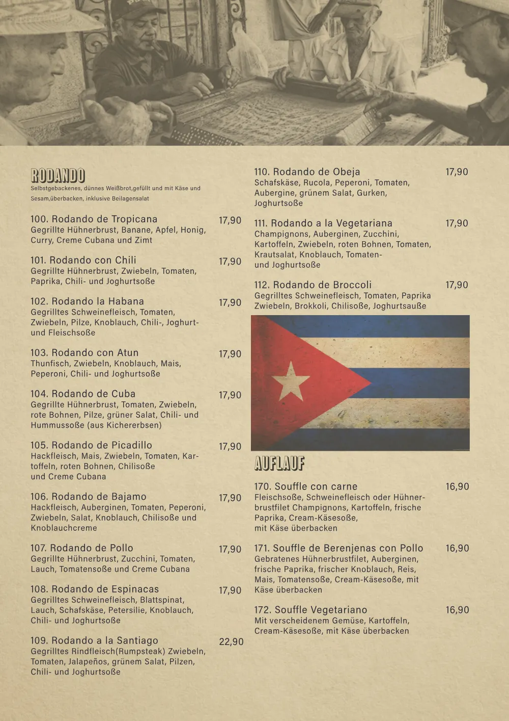 Santiago Speisekarte Seite 17: Dessert und Zusatzstoffe